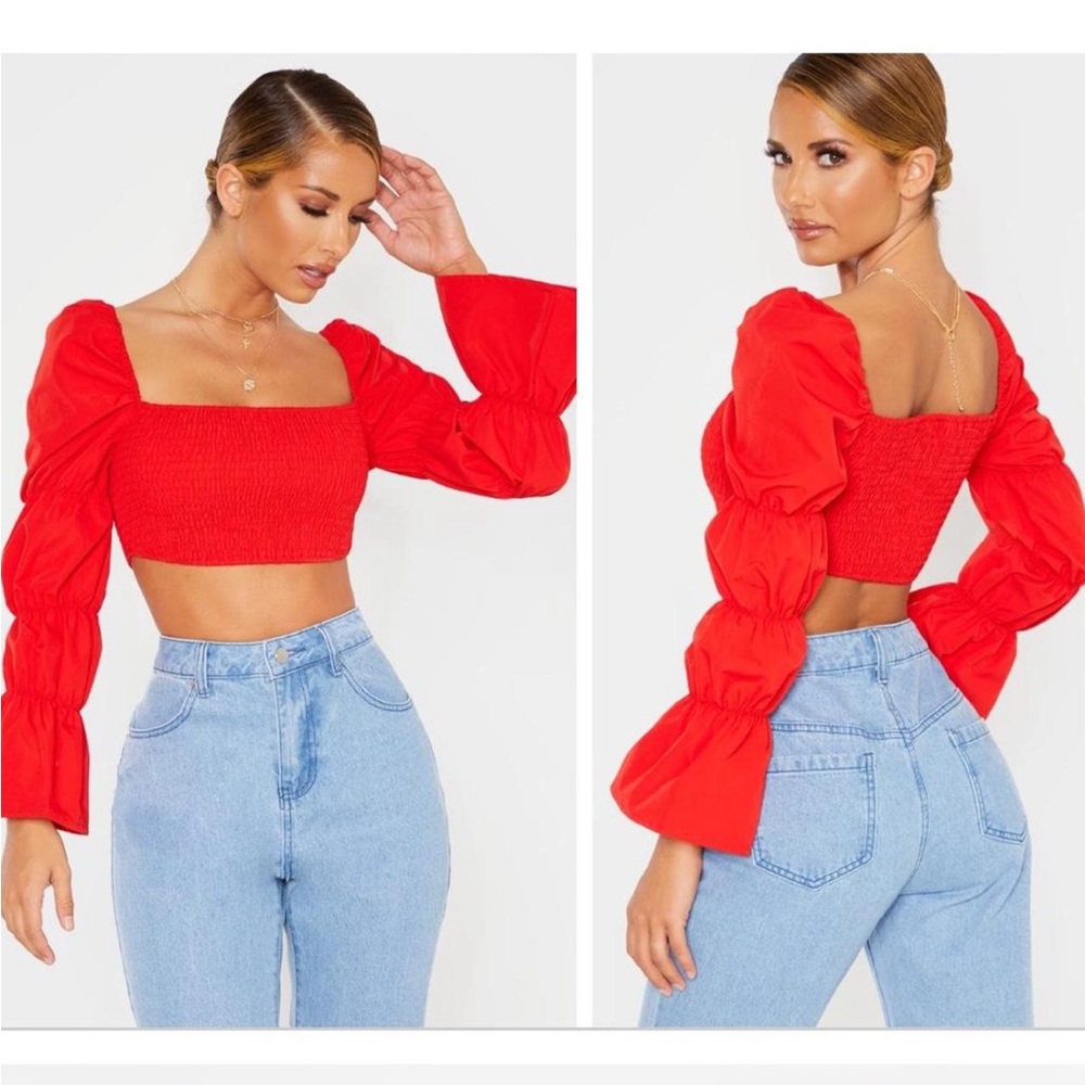 PrettyLittleThing Bold Red Puff Sleeve Blouse